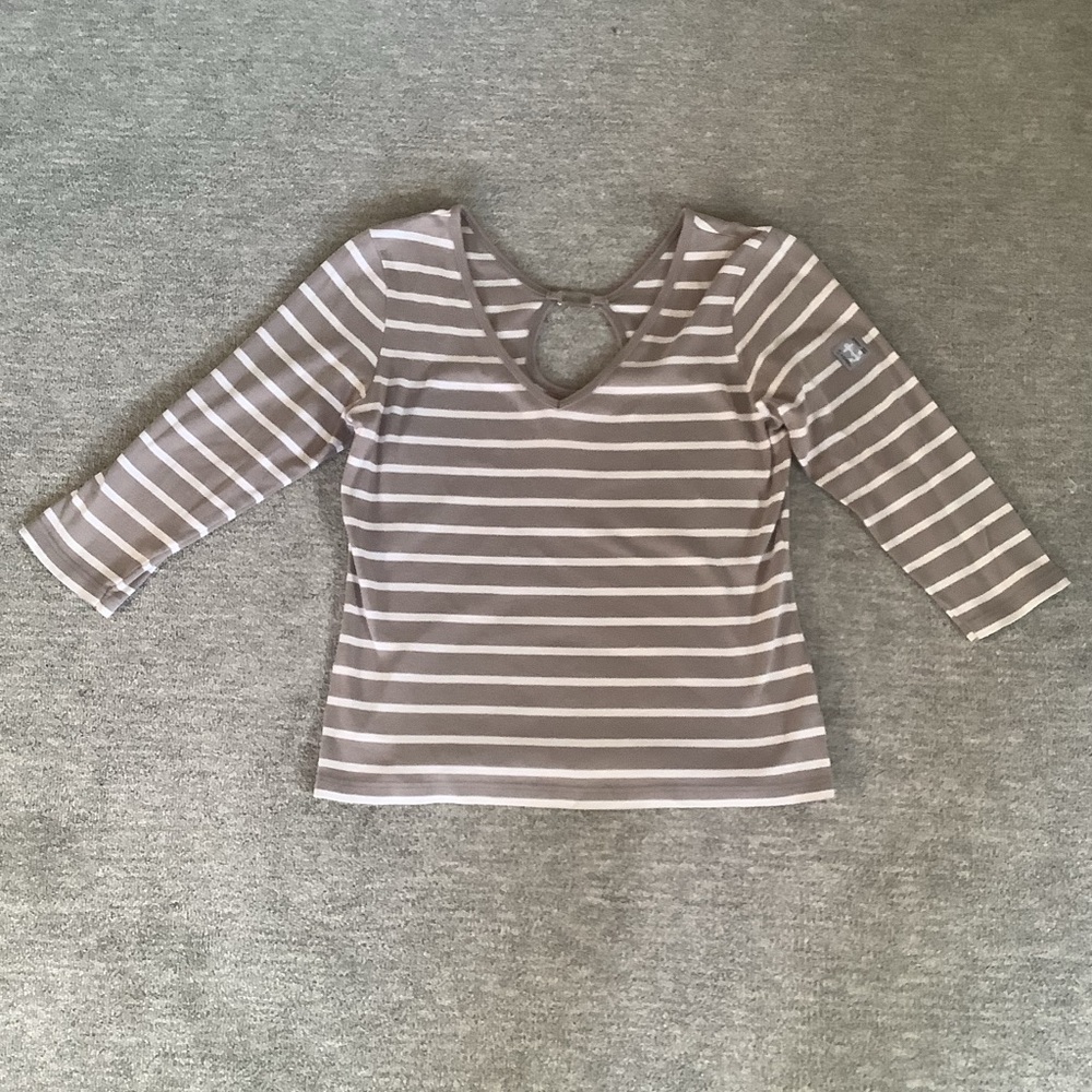 Le Phare de la Baleine Anthropologie Striped Gray/White Top Sz. L